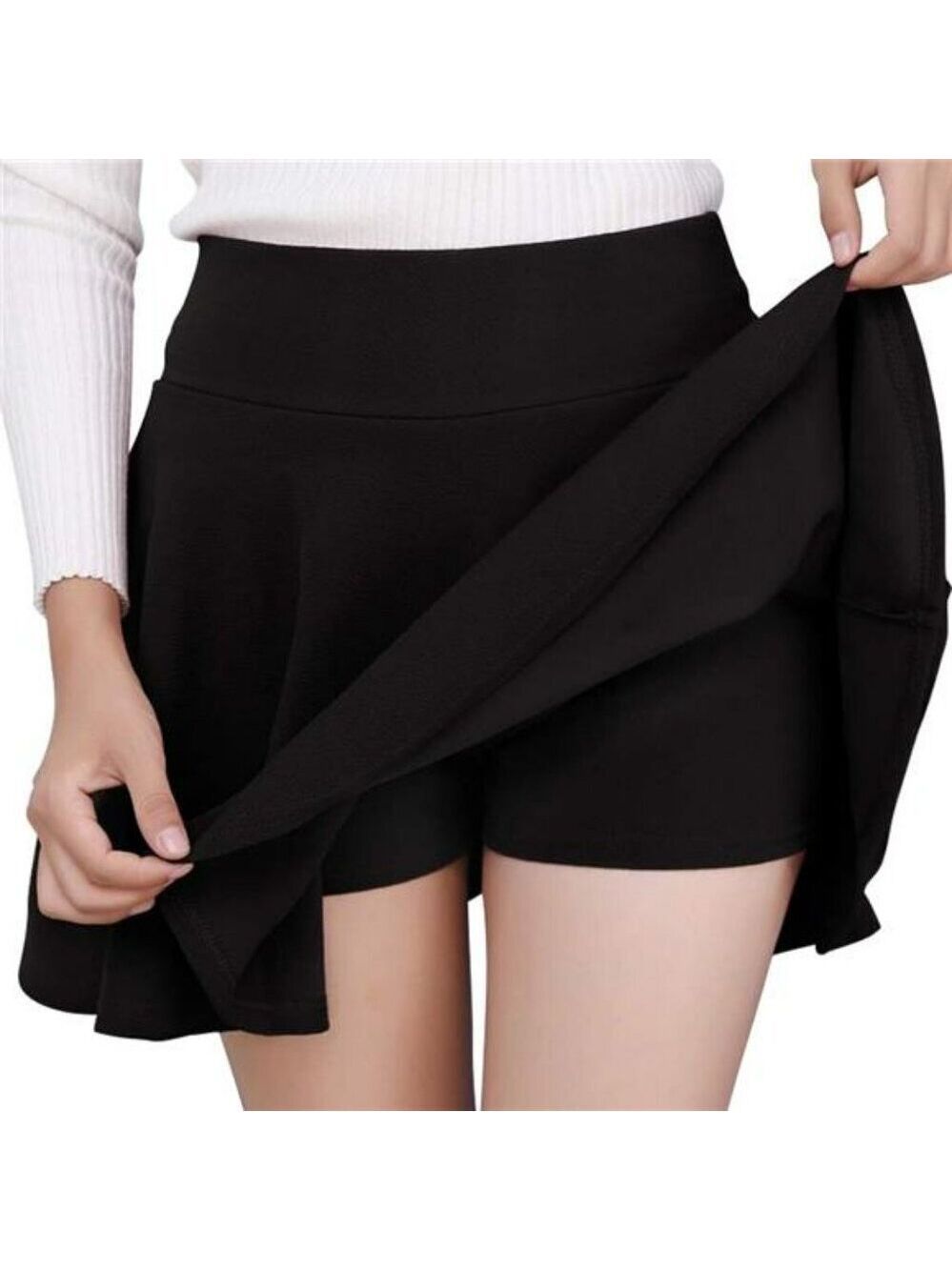 High Waisted Pleated Skater Skirt with Shorts Flowy A Line Mini Stretchy